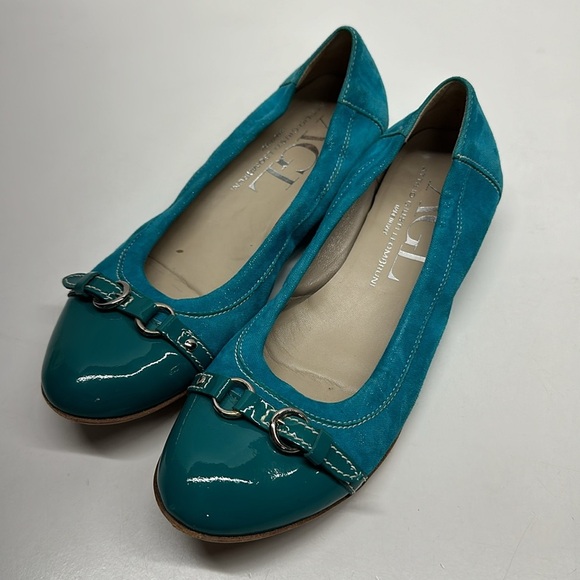 AGL Ballet Flats Shoes Cap Top Buckle Suede Leather Aqua Blue Green Size 38 US 8 - Picture 5 of 9